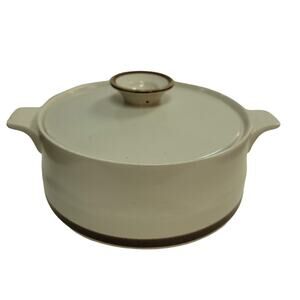 Vtg Camelot Stoneware 3 Quart Casserole Dish w/lid Cream & Brown MCM Japan EUC